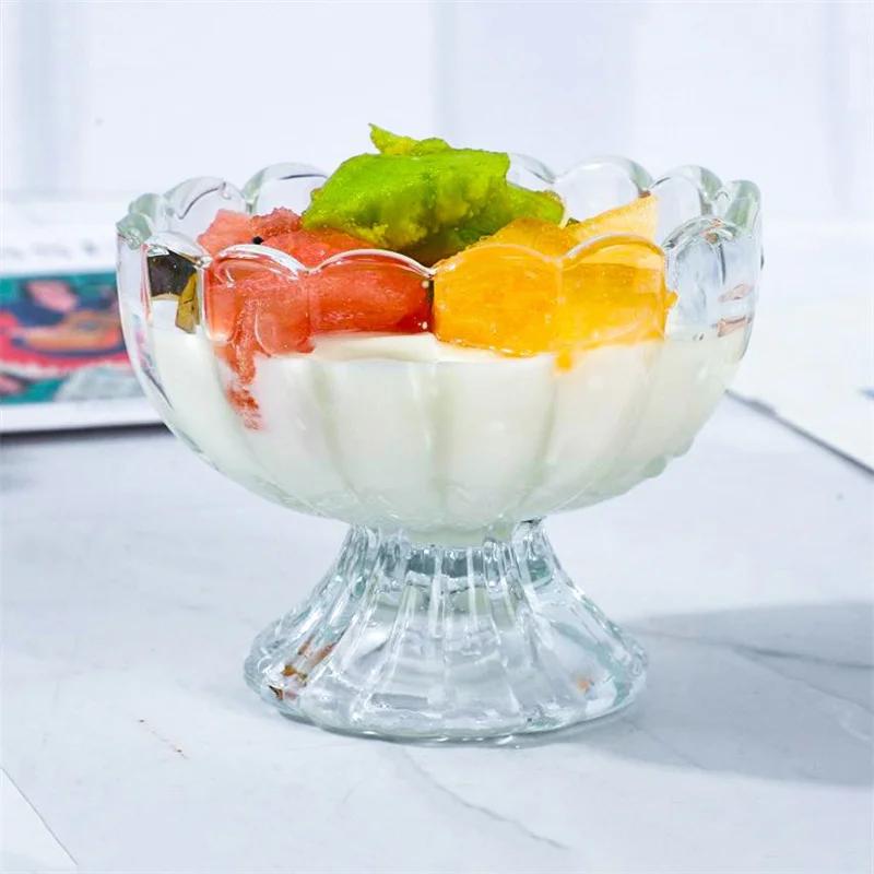 Petal Shape Ice Cream Yogurt Glass Cup Summer Pudding Dessert Cups Snack Nut Fruit Salad Bowl Wine Glass for Home Dessert Shop