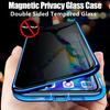 Magnetic Tempered Glass Privacy Metal Case for Samsung Galaxy S23 Ultra S24 FE S24+ S22 S21 S25 with Camera Lens Protection Double Sided Glass Cover