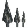 3-piece Set of High-speed Steel Nitrided Black Spiral Fluted Triangular Shank Titanium-plated Step Drills Metric Pagoda Drills