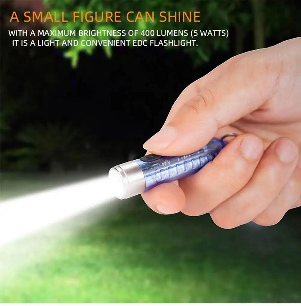 Mini Keychain Flashlight USB-C Fast Charging EDC Multi Functional Pen Clip Nightlight Torch Outdoor Emergency Camping Lantern
