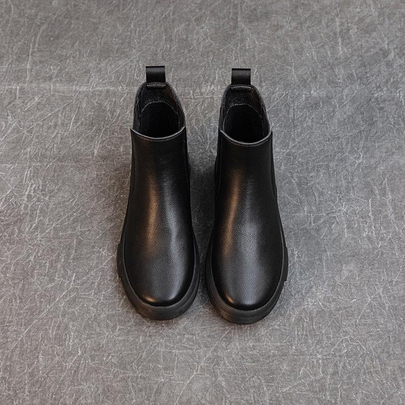 Women's Chunky Heel Retro Leather Chelsea Ankle Boots - Warm, Soft Sole, Handmade Martin Style