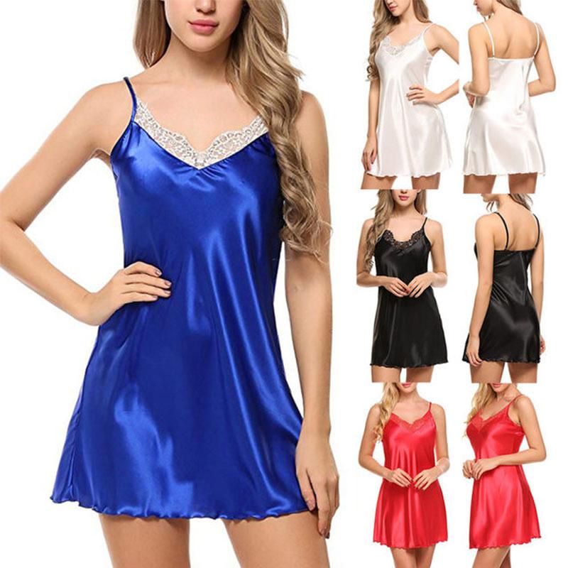 Sleepwear Women Sexy Nightgown Satin Silk Babydoll Lace Robes Night Dress Sleep