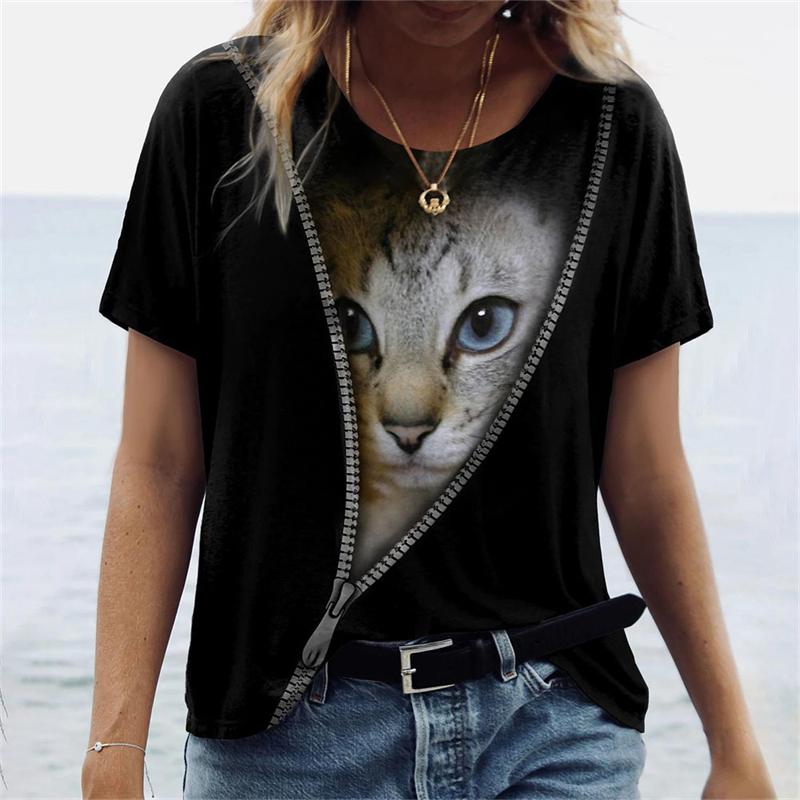 Summer 3d Pattern Printing Beautiful Women's Animal Print Short-sleeved T-shirt Casual Fashion Blouse Suitable for Daily Wear