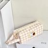Checkboard Embroidery Pencil Bag Portable Stationery Bag High Capacity Kawaii Pens Women Girls Makeup Bags School Supplies