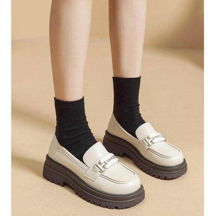 Platform Loafers Women's 2025 New Spring and Autumn Heightening Shoes Women's Shoes Small Leather Shoes Women's Versatile Black Shoes Single Shoes