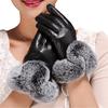 Women's Fashion Plush Winter Warm PU Leather Gloves Fur Touch Screen Gloves