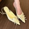 Fashion New Style Fashion Sexy Flower Pointed Toe Thin Low Heels Pumps Women Elegant Wedding Slingback Mules Shoes Zapatos De Mujer