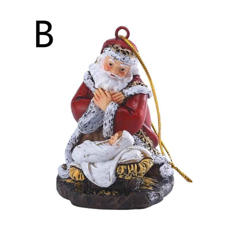 Christmas Series Hanging Ornaments Resin Hugging Santa Claus Figurines Mini Santa Pendant Xmas Tree Home Party Decor Supplies