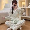 Strawberry Bear Striped Print Pajamas Set for Women Autumn Winter Casual Soft Two Pieces Nightwear Fashion Pajamas
