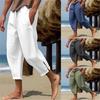 Men's Summer Solid Colour Linen Beach Trousers Comfortable Split Breathable Everyday Casual Pants