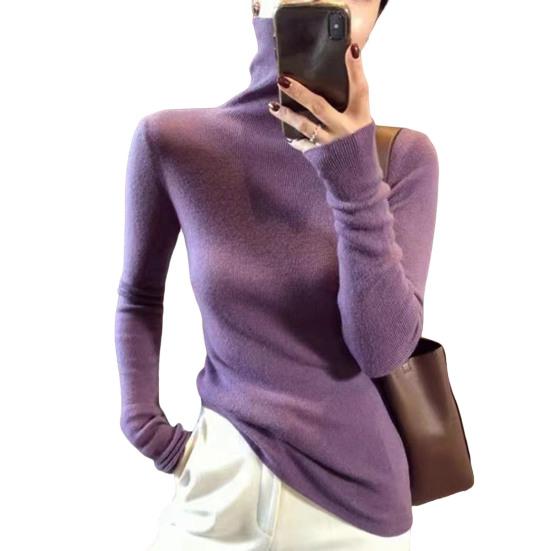 Sweater Turtleneck Long Sleeve Solid Color Bottom Tops High Elasticity