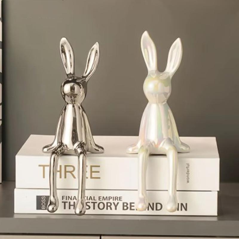 1pc Creative Ceramic Long-Eared Rabbit Ornament Living Room Bedroom Office Decoration Home Art Aesthetics Light Luxury Ornament