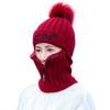 Women Winter Knitted Hat New Add Fur Lined Warm Winter Pompoms Hats For Women Keep Face Ear Warm Cap