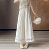 Women's Baggy Wide Leg Pants Lace Splicing High Waist Thin Elastic Waist Straight Trousers Vintage Style Casual Clothing Summer
