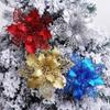 1pcs Christmas Glitter Artificial Flowers Red Gold Xmas Tree Ornaments Big Flower Heads For Home New Year Navidad Party Decor