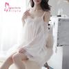 European & American Sexy Off-Shoulder Lace Nightgown Set with See-Through Mesh & Eyelash Detail