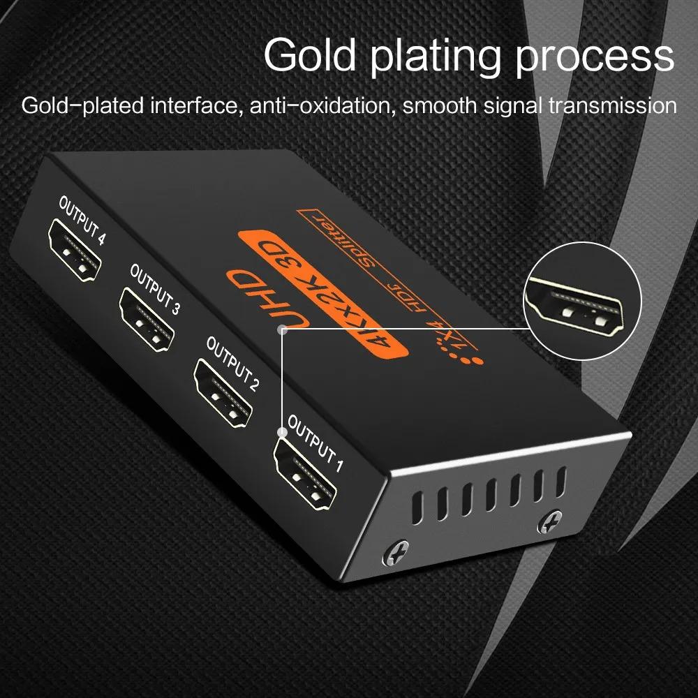 4K 2K HDMI-Compatible Splitter HDMI 1 In 4 Out Video Switcher Cable Adapter Hub For PS4 Laptop Monitor TV Box Projector