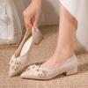 Fashion Flower High-heeled Single Shoes Autumn New Square Toe Shallow Cuff Foot Non-slip Wear-resistant Block Heel Shoes