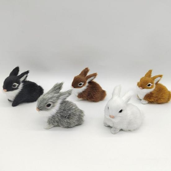 1/5Pcs Plush Rabbit Figurine Realistic Simulation Bunny Model Lifelike Artificial Fur Animal Miniature Home Office Easter Desktop Decoration Ornament