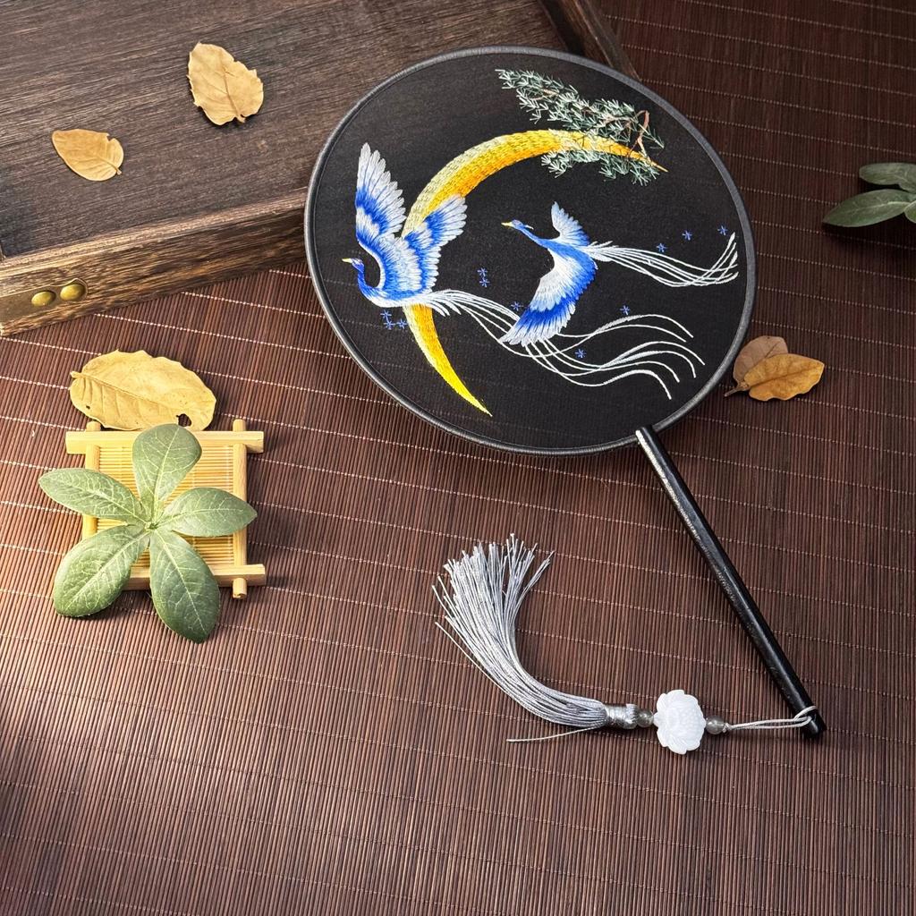 Круглый веер с вышивкой в китайском стиле с восемью лепестками и деревянной ручкой, переносной, напечатанный, винтажный, свадебные сувениры для танцев с веером