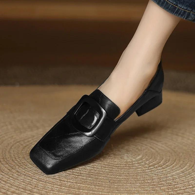 Массивные женские кожаные туфли с квадратным носком, туфли-лоферы для платья и офиса, женская трендовая дизайнерская новинка, элегантные туфли на каблуке, женские туфли-лодочки