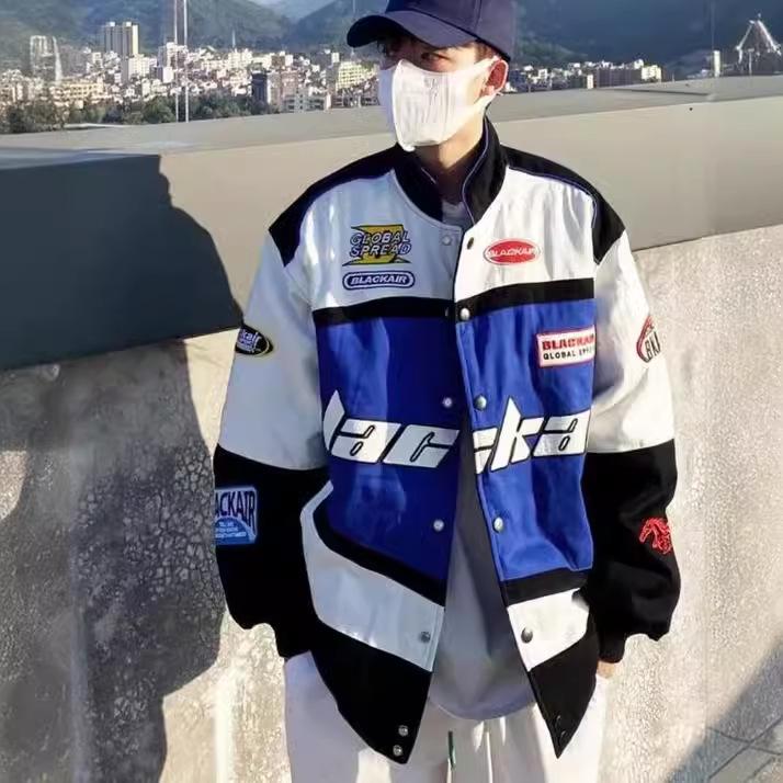Men's Spring & Autumn American Street Racing Style Baseball Jacket - Trendy, Handsome, Loose-Fit Motorcycle Jacket