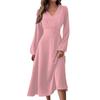 Women's Autumn And Winter Casual Fashion V-neck Long Sleeve Solid Color Long Dress