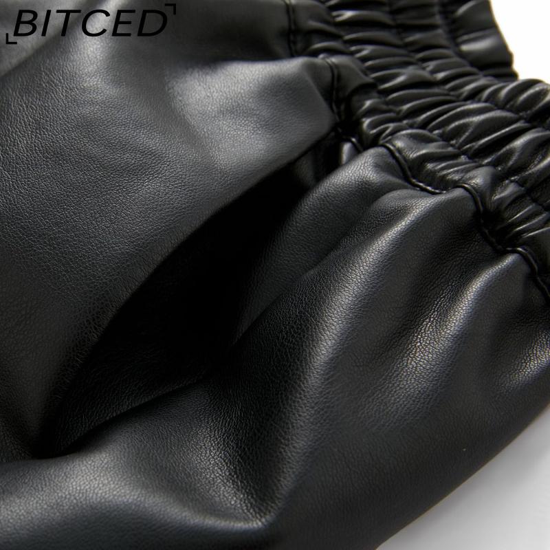 BITCED Женские минималистичные шорты из ПУ кожи, повседневные шорты свободного кроя