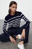 Women's Elegance Style Sweater Navy Blue Striped Knitwear Sweater
