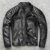 First Layer Cowhide Leather Genuine Leather Jacket for Men Short Style Youth Standing Collar Slim Leather Jacket Casual Jacket