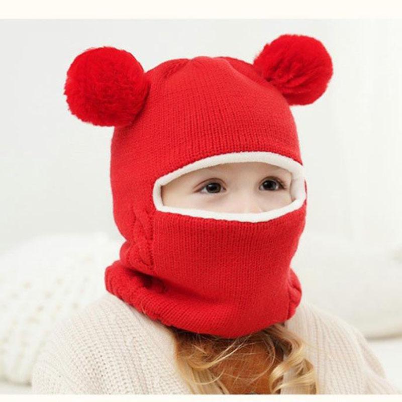 Doitbest Baby Boy Beanie Protect Neck Solid Windproof Winter Child Infant Knit Hat Knitted Warm Fleece Kids Girls Earflap Caps