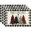 Temu Cross-Border Christmas Cotton Linen Table Mats Kitchen Decor Plaid Printing Heat Resistant Waterproof Dining Utensils Mats