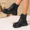 Fashion Autumn Winter Women's Platform Ankle Boots Pu Leather Lace Up Motorcycle Shoes Women Fashion Thick Sole Zipper Short Boots Woman
