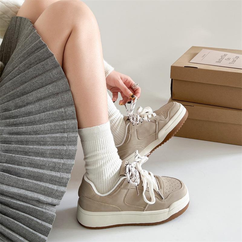 Fashion Casual Retro Versatile Thick Baseplate Shoes Women's 2025 New Spring and Autumn Lightweight Heightening Sports Little White Shoes