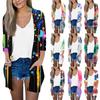 Women's Fashion Loose Casual Pocket Printed Cardigan Seven Sleeve Jacket Top