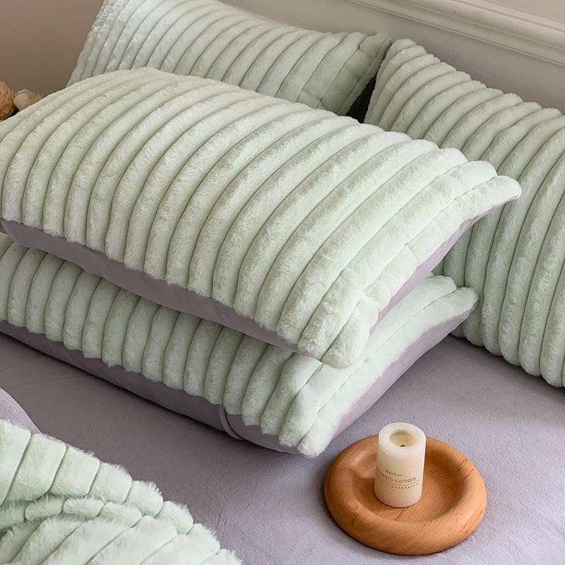 4pcs Vertical Rabbit Fleece Winter Baby Fleece Bed Sheet Cover Pillowcase Thickened Warm Bedding