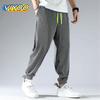 Mens Ice Silk Loose Casual Pants Sportswear Bottoms Solid Color Striped Fashion Gym Fitness Clothing Sweatpants Harem Pants Summer Trousers For Men