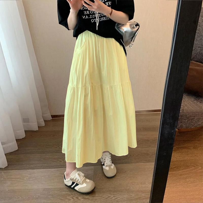 Korean Style White Skirt for Women Mid-length Spring and Summer New High-waist Long Skirt Design A-line Cake Skirt