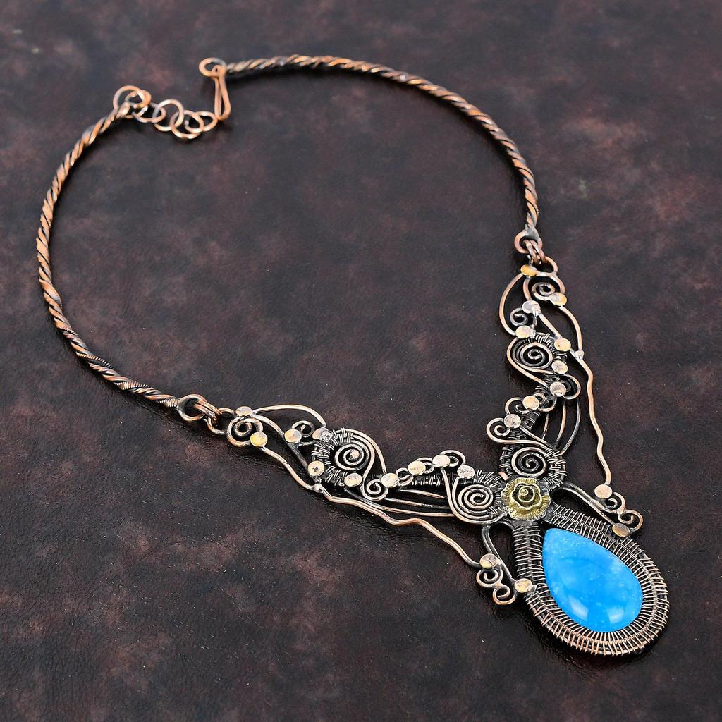 Smithsonite Necklace Copper Wire Wrapped Gemstone Necklace Handmade Necklace Copper Jewelry Adjustable Necklace For Gift Wire Wrap Jewelry