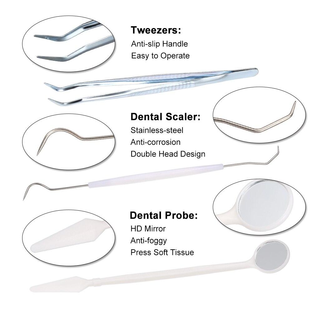 3PCS Professional Stainless Steel Dental Instrument Probe Set Dentist Dental Mouth Mirror and Sickle Scaler Hygiene Cleaning Kit