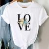 (Asian Size) T Shirt Top Love Flower Letter Trend Cute Sweet Fashion Casual Clothing Tee Short Sleeve Women Print Lady Female O-neck Graphic T-shirt