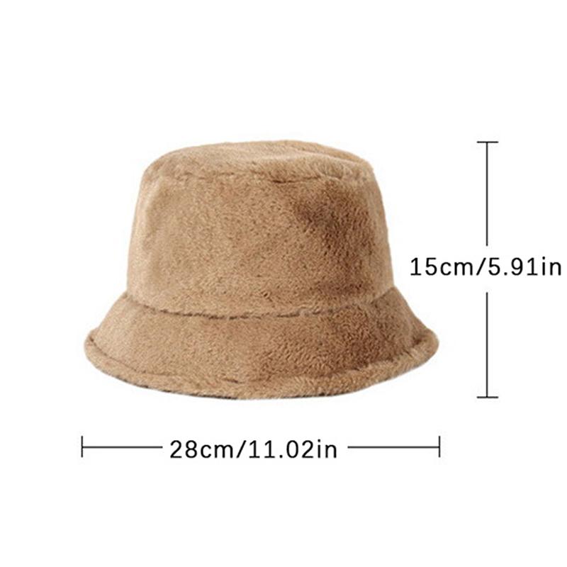 Faux Fur Winter Bucket Hat For Women Solid Warm Female Cap Outdoor Sunscreen Sun Fisherman Hat Lady Cap