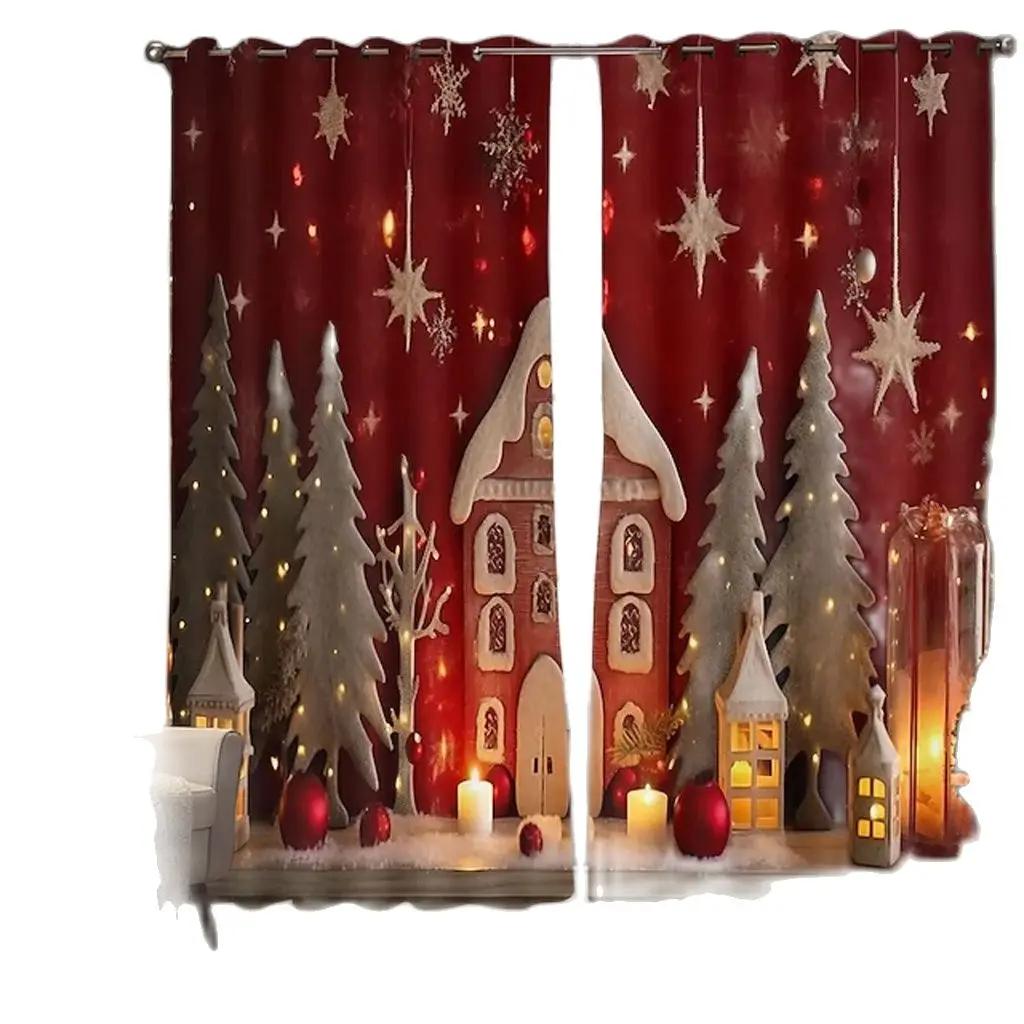 2023 Happy New Year Snow Scenery Reindeer Festival Curtains 3D Christmas Decoration Living Room Bedroom Drapes Custom