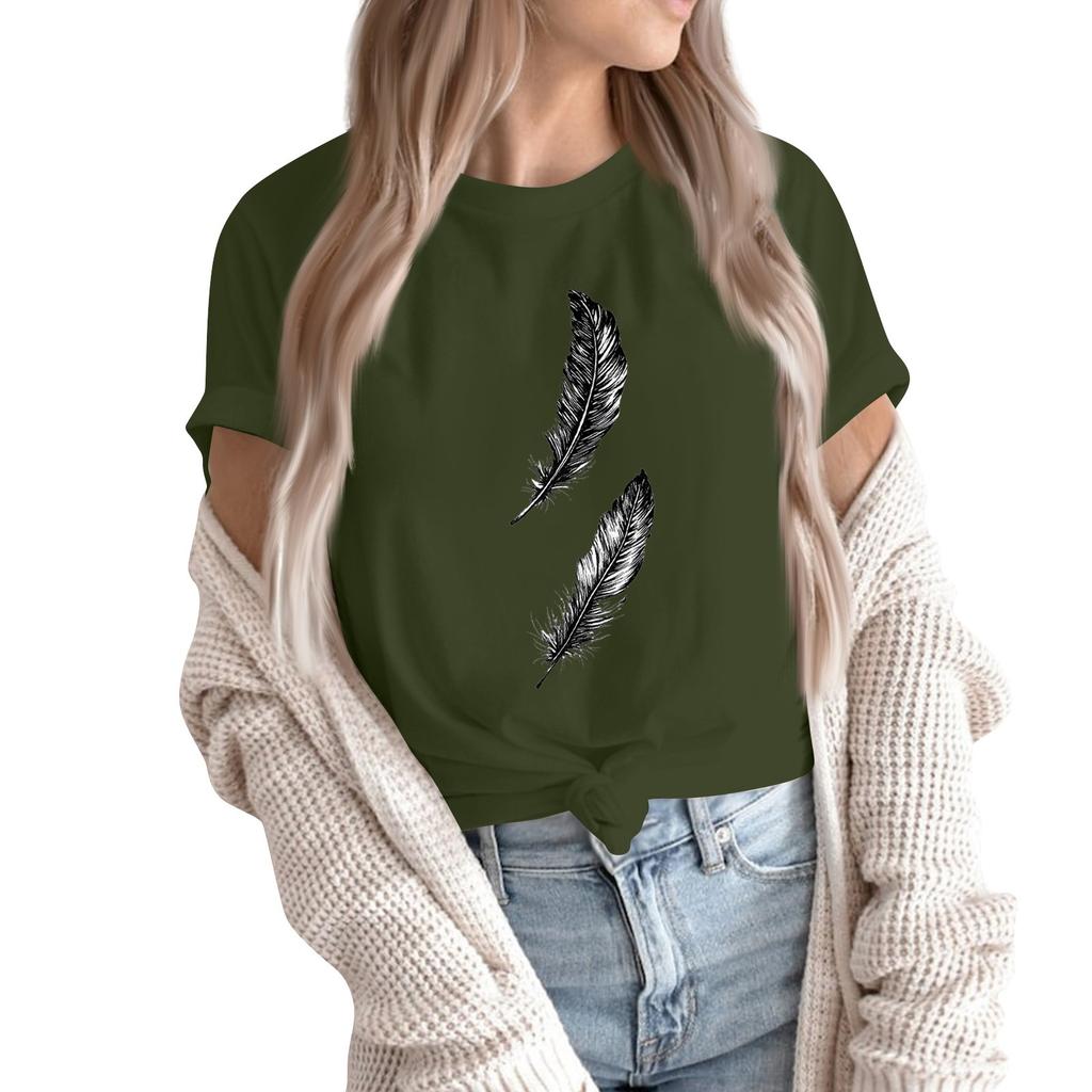 Women's Fashion Casual Printed Short Sleeve Round Neck Pullover Tops