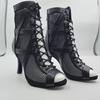 Women Black High Heels Party Lace-up Peep Toe Boots Stilettos Jazz Dance Women's Shoes Street Booties Big Size 46