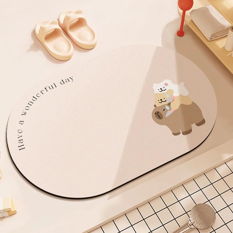 Cartoon Bathroom Absorbent Mat Toilet Dirty and Non-slip Mat Household Toilet Door Quick-drying Diatom Mud Mat
