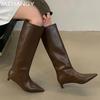 Fashion Pointed Toe Women High Boots Leather Fashion Sexy Heels Shoes Woman 2024 Trend New Snow Boots Low Heels Elegant Goth Mujer Botas