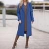Women's Casual Fashion Solid Color Long-sleeved V-neck Tie Long Woolen Coat