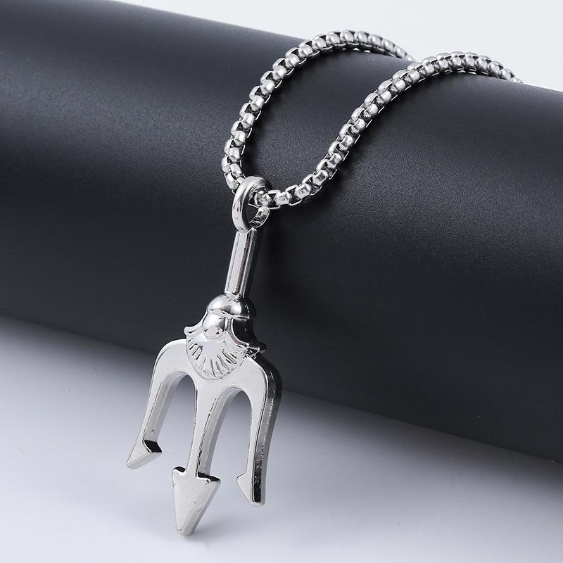 Titanium Steel Trident Pendant Necklace, Trendy Male Dominance, Hip-hop Minimalist Pendant Accessory