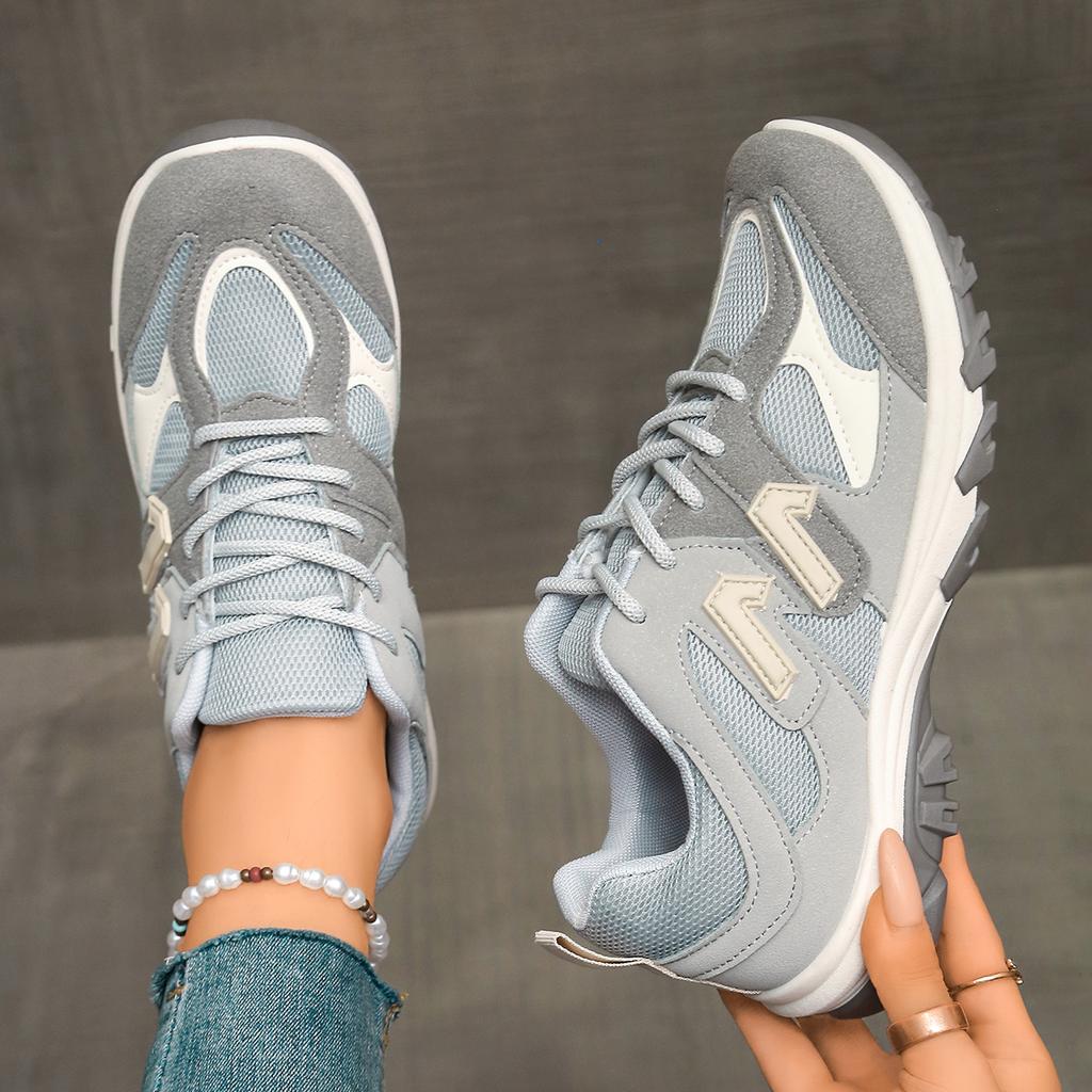 Fashion Gray Yellow Mix Color Non Slip Hiking Shoes Women Autumn Breathable Lace Up Sneakers Comfort Soft Sole Sports Shoes